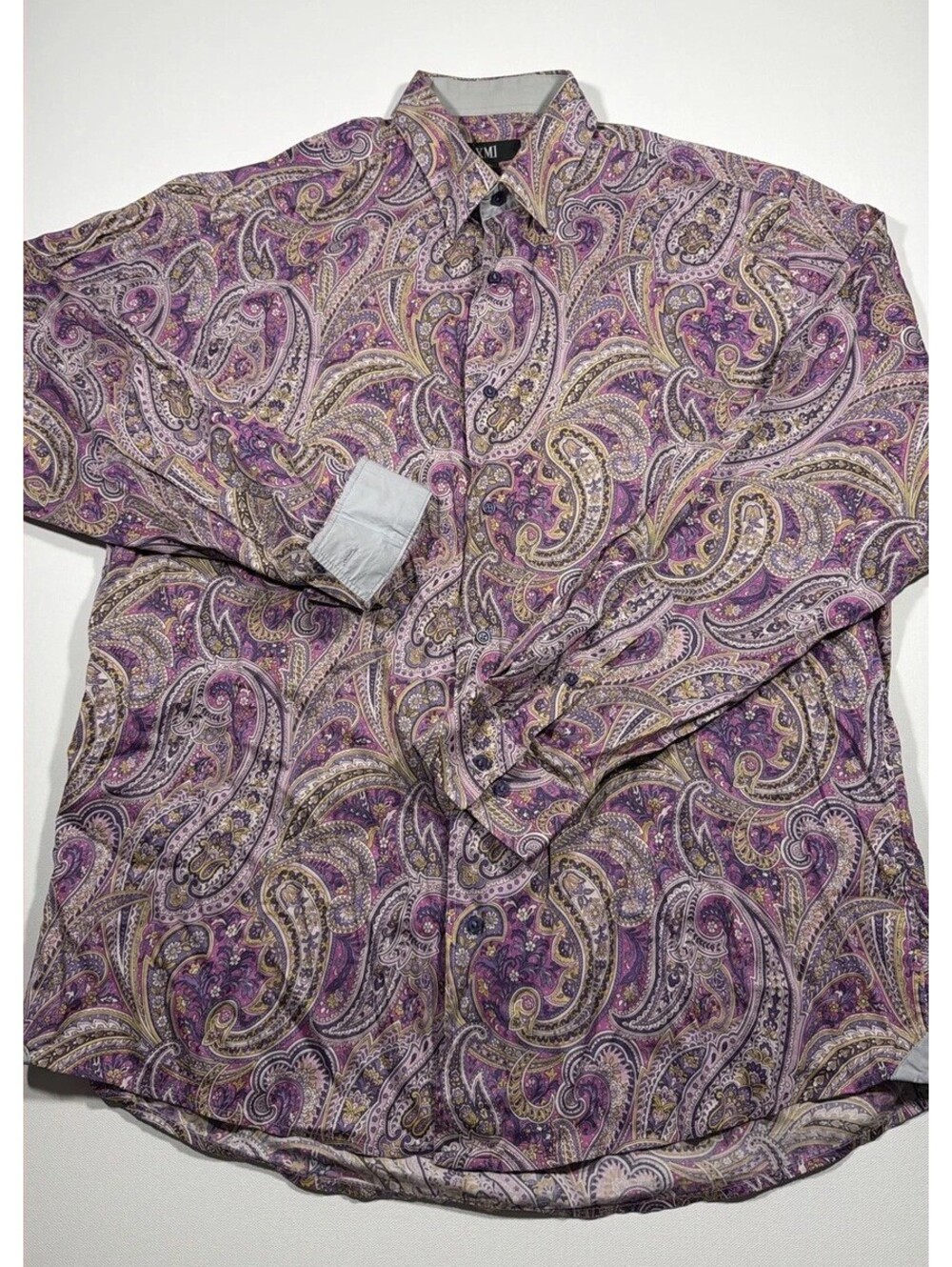 XMI Mens Large Button Down Shirt Purple Paisley Long Sleeve Cotton L